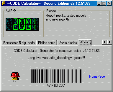 Car Radio Code Calculator V2.0